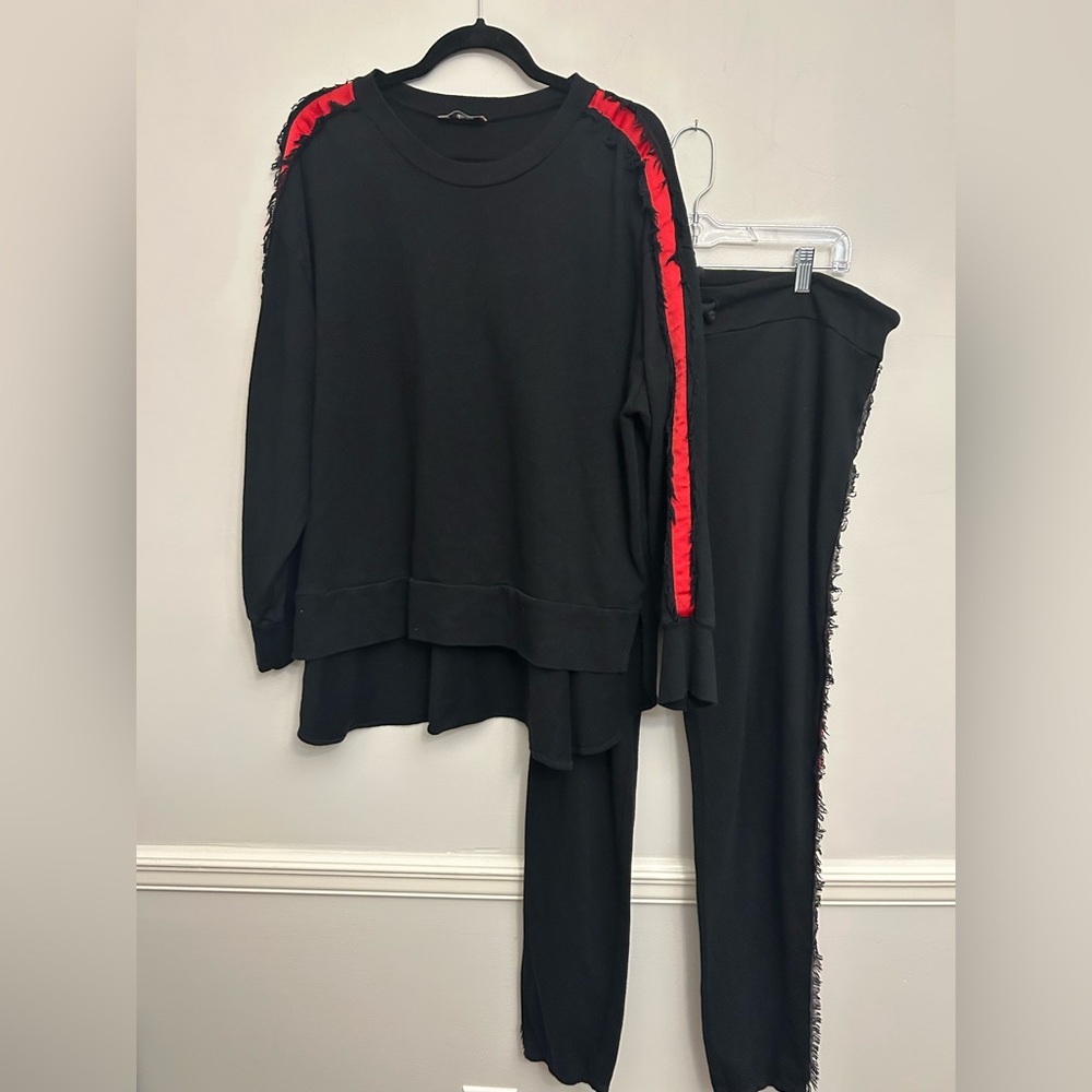 Starkx Oversized Black & Red Tunic Top & Jogger Pants Set Sz L large